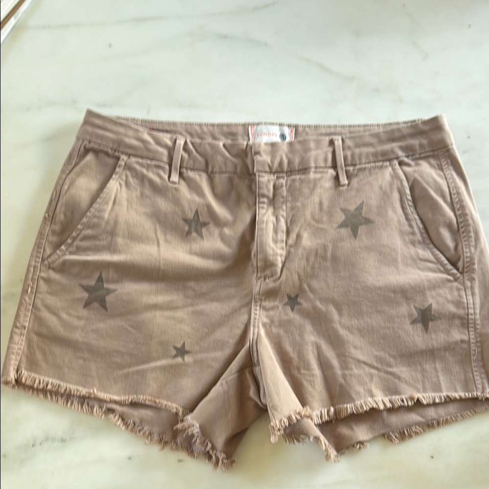 Sundry Tan and Gray Jean Shorts with Distressed Hem